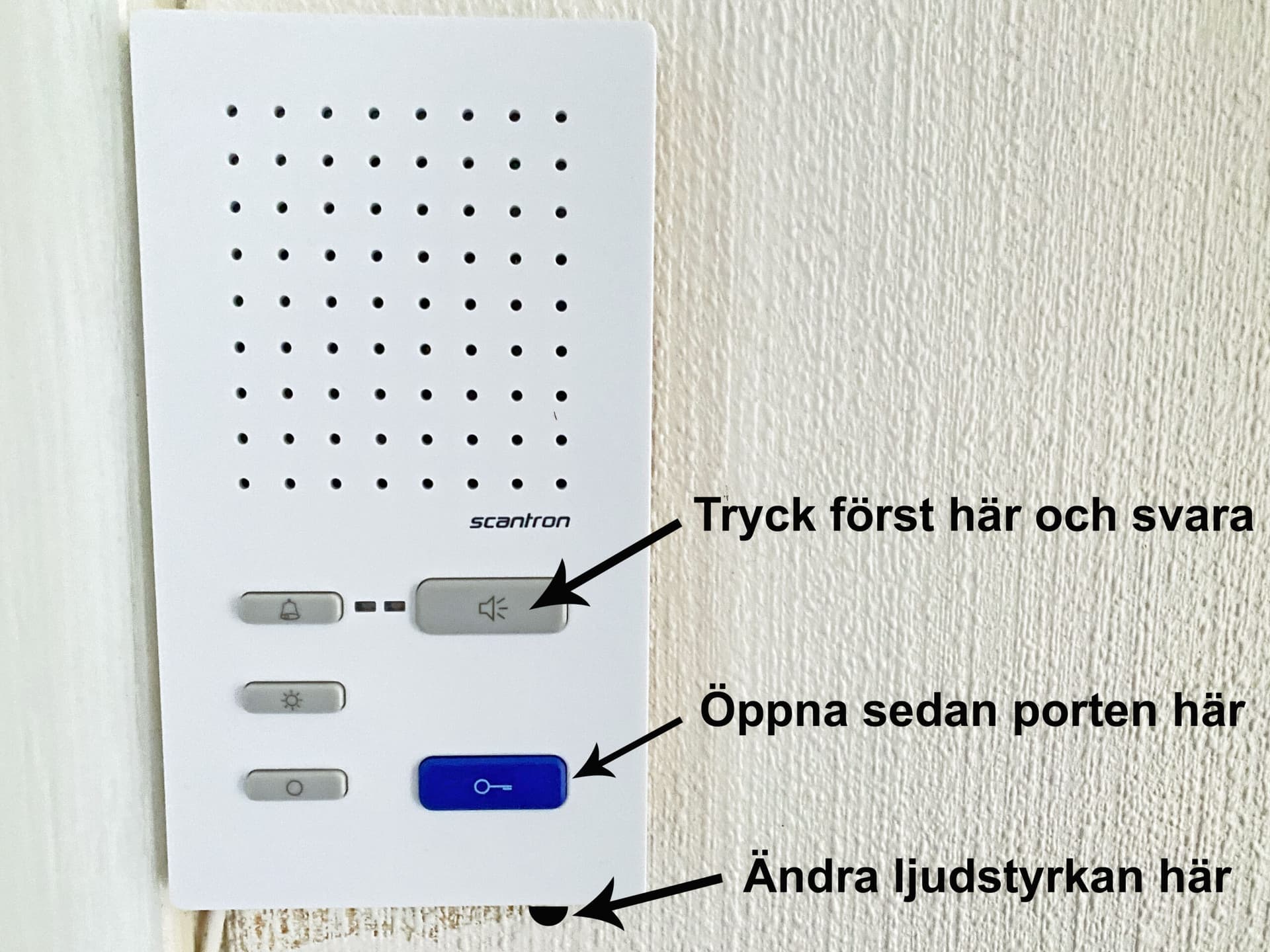 Svarsapparat för porttelefon i lägenhet.